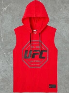 🆕 UFC Red Sleeveless Hoodie Tank Top with Black Logo